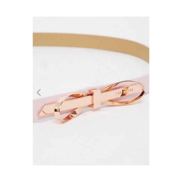 ?TED BAKER? Pink Rose Gold Skinny Bow Belt